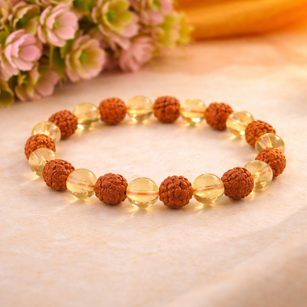 Rudraksha & Citrine Bracelet (8MM, Unisex)