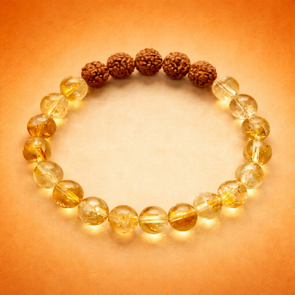 Rudraksha & Citrine Bracelet (8MM, Unisex)