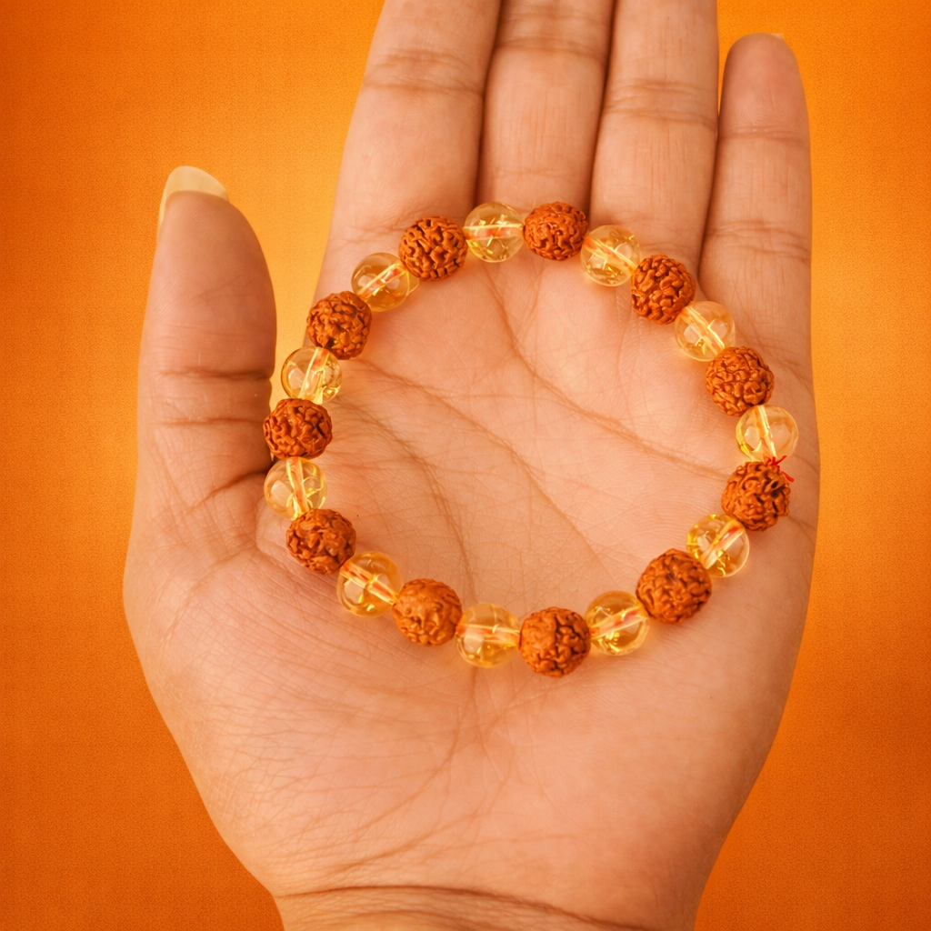 Rudraksha & Citrine Bracelet (8MM, Unisex) - Image 2