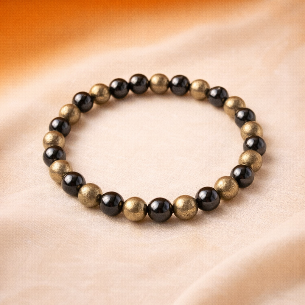 Pyrite & Black Obsidian Bracelet (8mm, Unisex) - Image 1