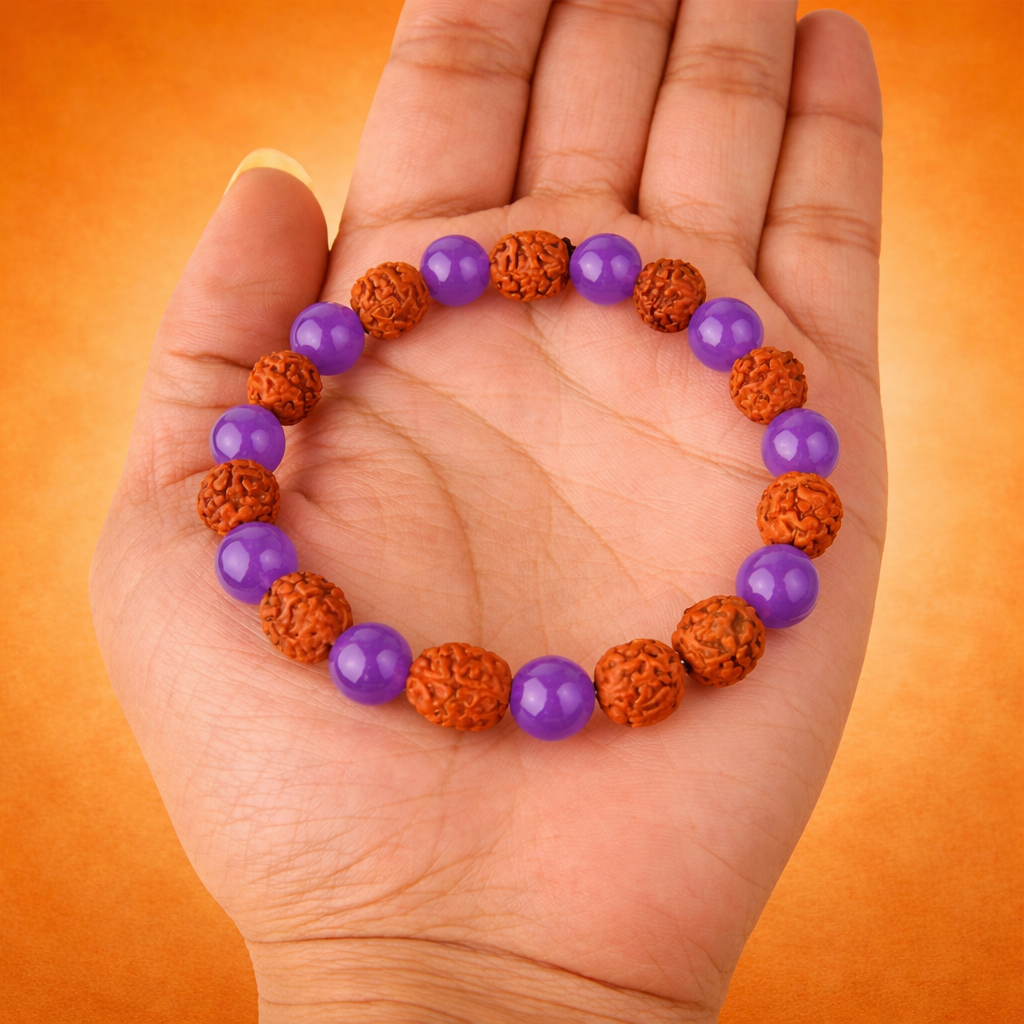 Amethyst & Rudraksha Bracelet (8MM, Unisex) - Image 2