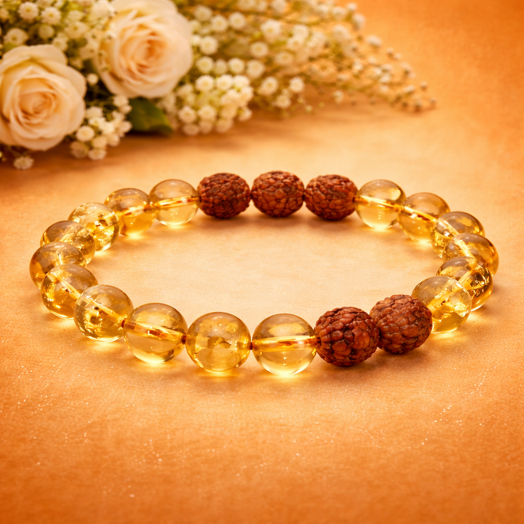 Rudraksha & Citrine Bracelet (8MM, Unisex) - Image 2